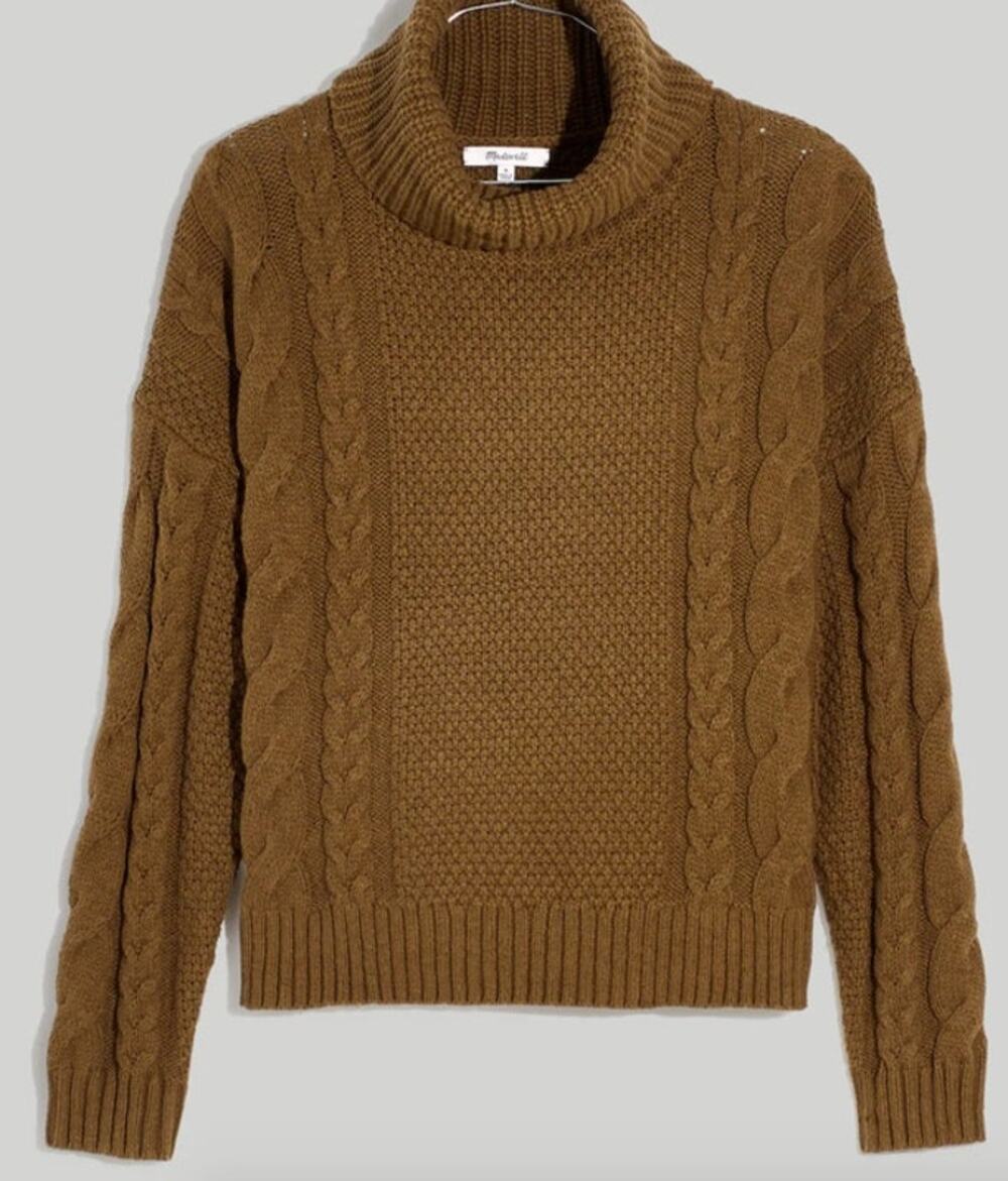 Madewell Chunky Corded Turtle Neck Green Sweater Size Small